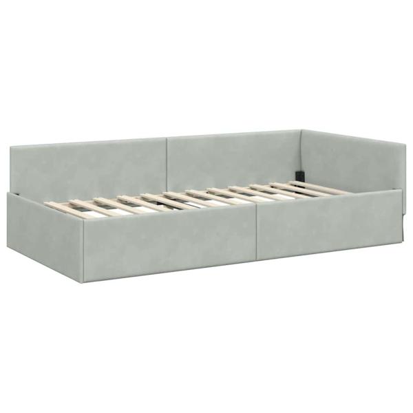 Eckbettgestell mit Kopfteil Hellgrau 80 cm x 200 cm Samt