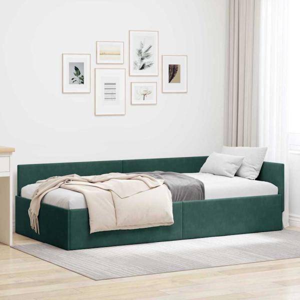 ARDEBO.de - Eckbettgestell mit Kopfteil Dunkelgrün 80 cm x 200 cm Samt