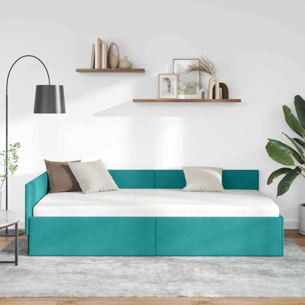 Eckbettgestell mit Kopfteil Türkis 80 cm x 200 cm Samt