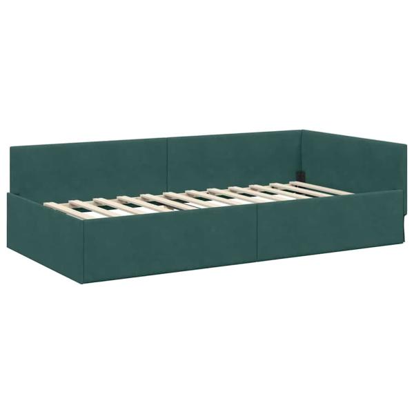 Eckbettgestell mit Kopfteil Dunkelgrün 90 cm x 190 cm Samt
