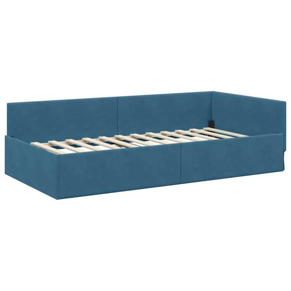 Eckbettgestell mit Kopfteil Blau 90 cm x 200 cm Samt