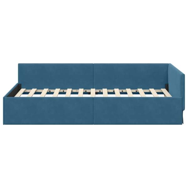 Eckbettgestell mit Kopfteil Blau 90 cm x 200 cm Samt