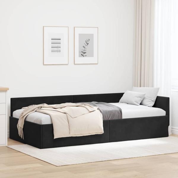 ARDEBO.de - Eckbettgestell mit Kopfteil Schwarz 90 cm x 200 cm Samt