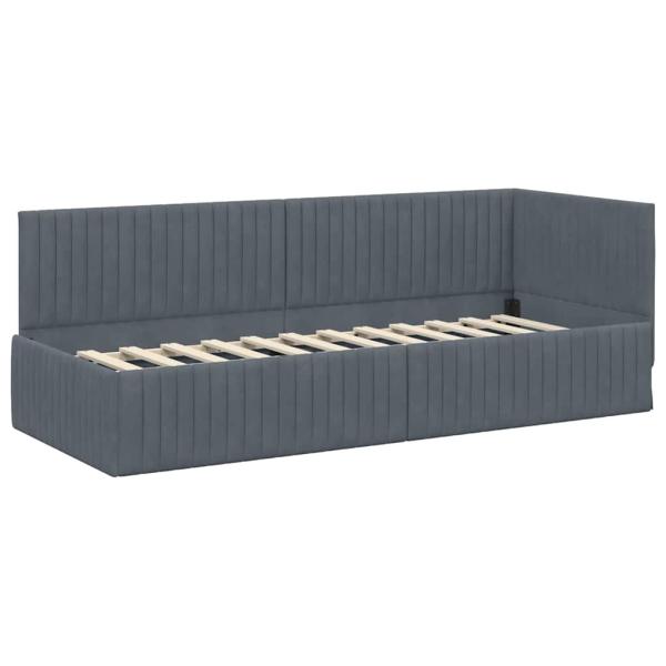 Eckbettgestell mit Kopfteil Dunkelgrau 80 cm x 200 cm Samt