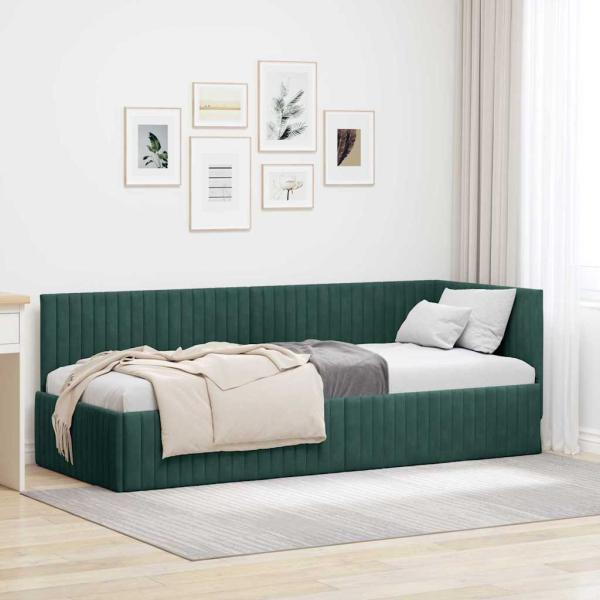 ARDEBO.de - Eckbettgestell mit Kopfteil Dunkelgrün 80 cm x 200 cm Samt