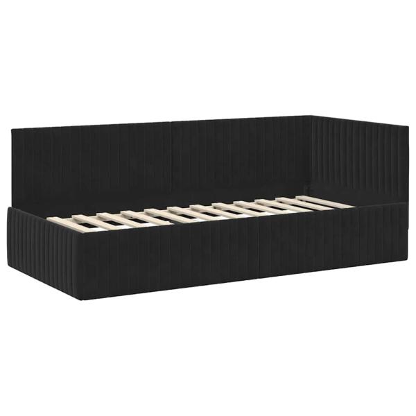 Eckbettgestell mit Kopfteil Schwarz 90 cm x 200 cm Samt