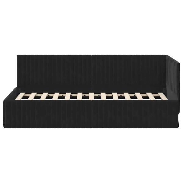 Eckbettgestell mit Kopfteil Schwarz 90 cm x 200 cm Samt