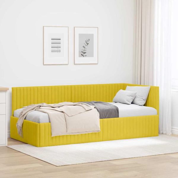 ARDEBO.de - Eckbettgestell mit Kopfteil Gelb 90 cm x 200 cm Samt