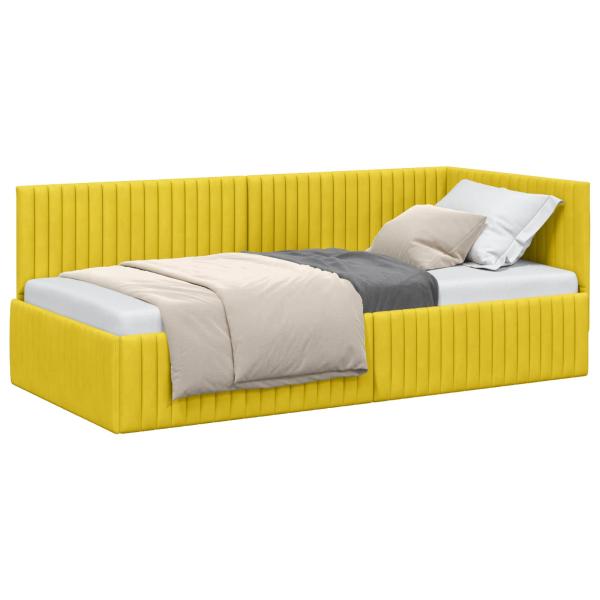 Eckbettgestell mit Kopfteil Gelb 90 cm x 200 cm Samt