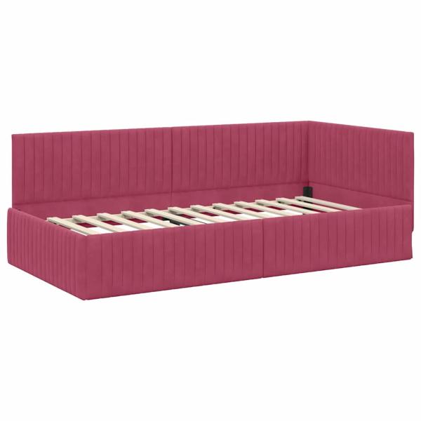 Eckbettgestell mit Kopfteil Weinrot 100 cm x 200 cm Samt