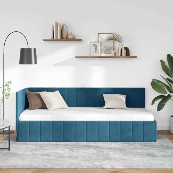 Eckbettgestell mit Kopfteil Blau 80 cm x 200 cm Samt