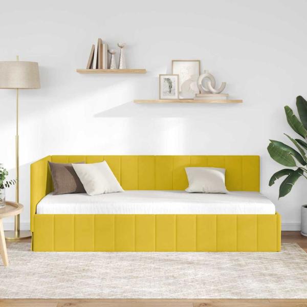 Eckbettgestell mit Kopfteil Gelb 80 cm x 200 cm Samt