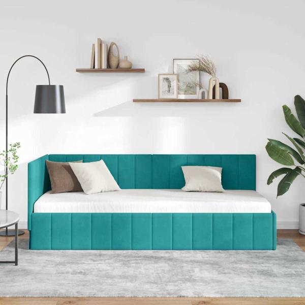 Eckbettgestell mit Kopfteil Türkis 80 cm x 200 cm Samt