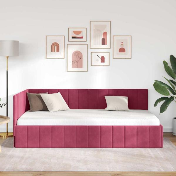 Eckbettgestell mit Kopfteil Weinrot 90 cm x 190 cm Samt