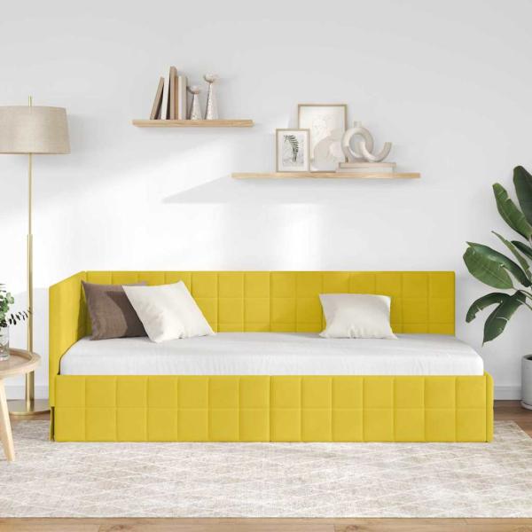 Eckbettgestell mit Kopfteil Gelb 80 cm x 200 cm Samt