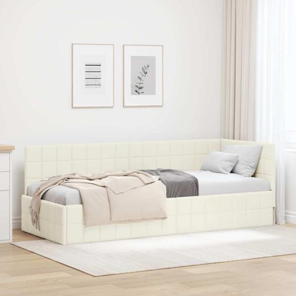 ARDEBO.de - Eckbettgestell mit Kopfteil Creme 80 cm x 200 cm Samt