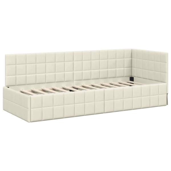 Eckbettgestell mit Kopfteil Creme 80 cm x 200 cm Samt