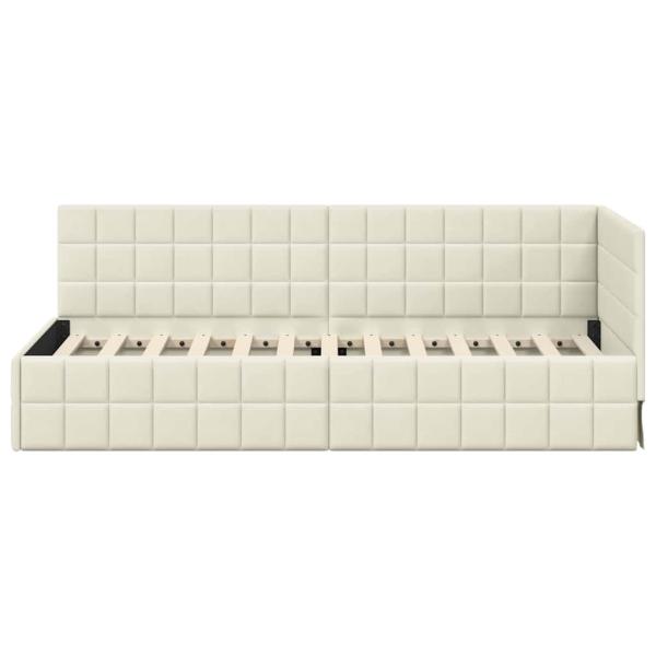 Eckbettgestell mit Kopfteil Creme 80 cm x 200 cm Samt