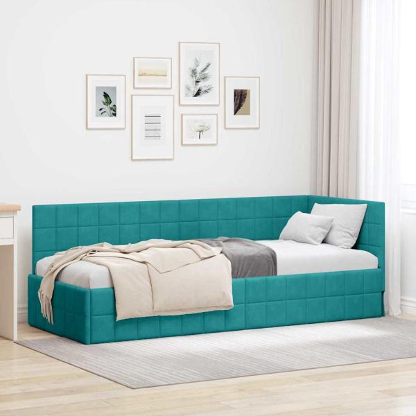 ARDEBO.de - Eckbettgestell Türkis 80 x 200 cm Samt