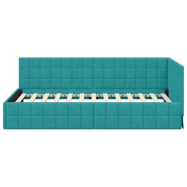 Eckbettgestell mit Kopfteil Türkis 90 cm x 190 cm Samt
