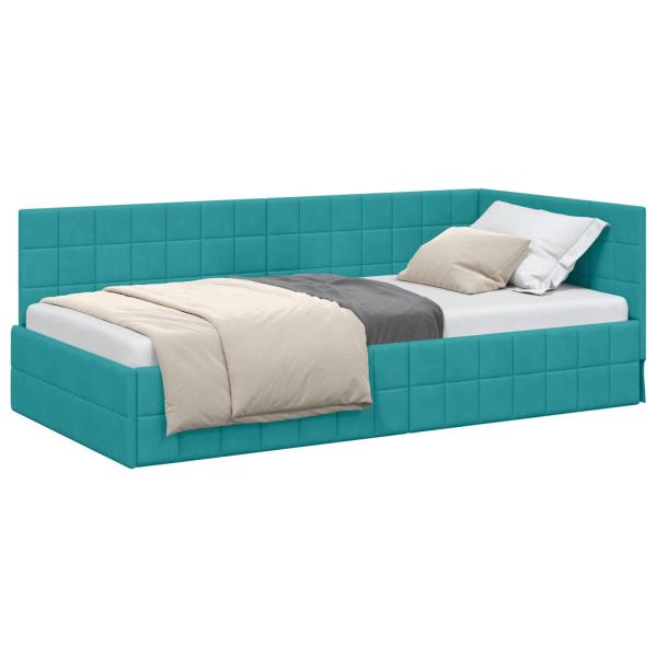 Eckbettgestell mit Kopfteil Türkis 90 cm x 200 cm Samt