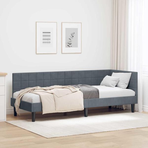 ARDEBO.de - Eckbettgestell mit Kopfteil Dunkelgrau 80 cm x 200 cm Samt