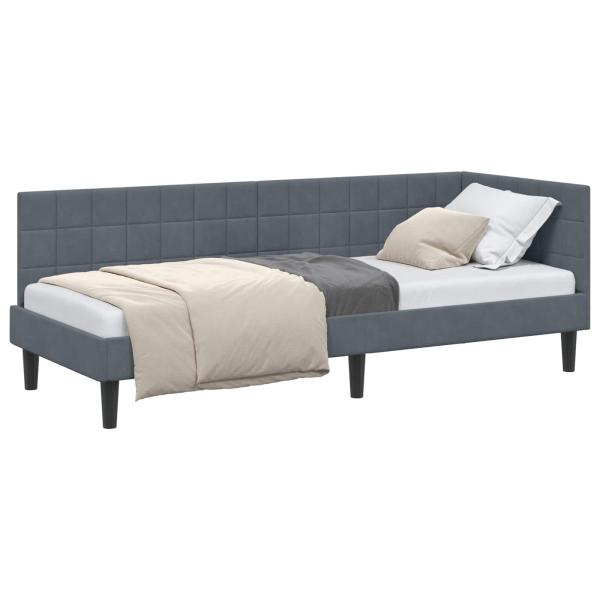 Eckbettgestell mit Kopfteil Dunkelgrau 80 cm x 200 cm Samt
