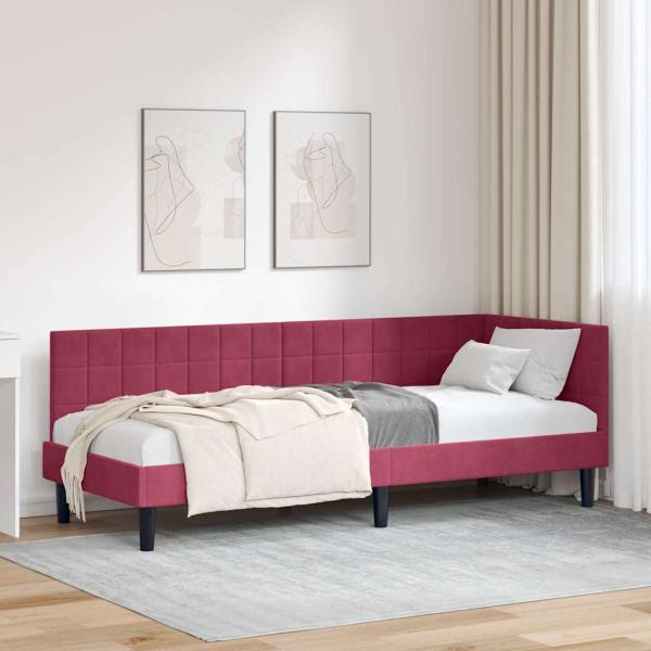 ARDEBO.de - Eckbettgestell Weinrot 80 x 200 cm Samt