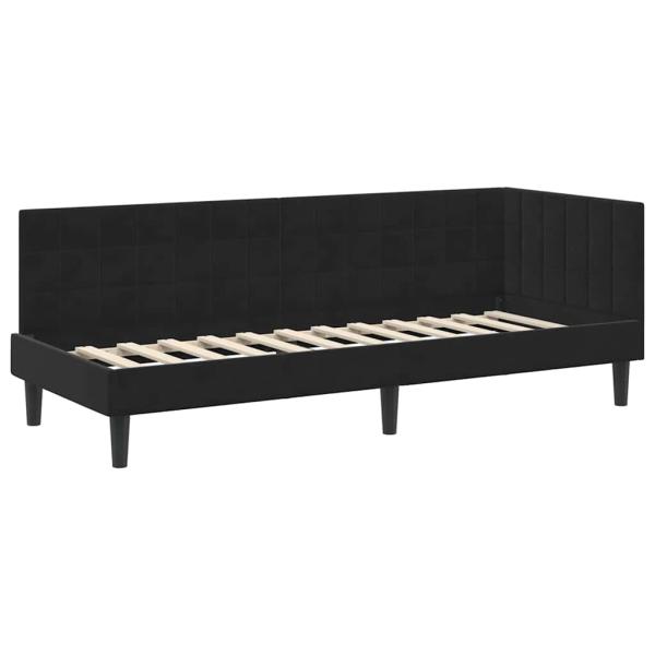 Eckbettgestell mit Kopfteil Schwarz 80 cm x 200 cm Samt