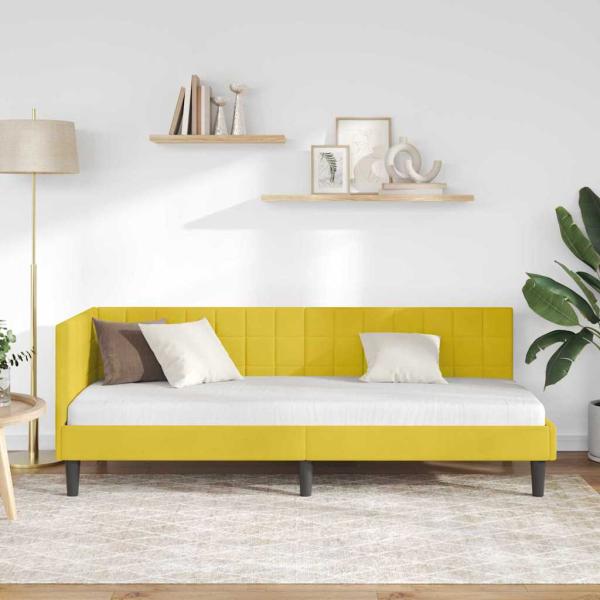 Eckbettgestell mit Kopfteil Gelb 80 cm x 200 cm Samt