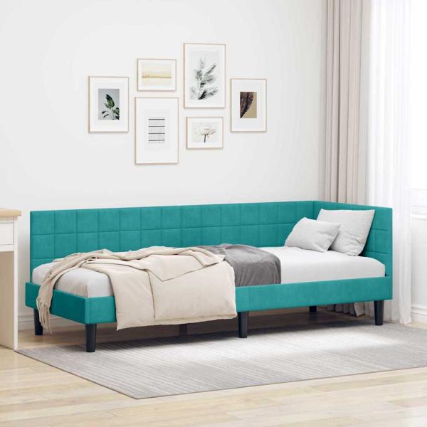 ARDEBO.de - Eckbettgestell mit Kopfteil Türkis 80 cm x 200 cm Samt