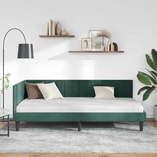 Eckbettgestell mit Kopfteil Dunkelgrün 90 cm x 190 cm Samt