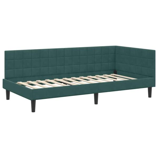 Eckbettgestell mit Kopfteil Dunkelgrün 90 cm x 190 cm Samt