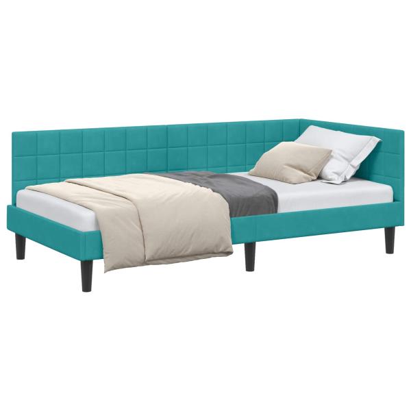 Eckbettgestell mit Kopfteil Türkis 90 cm x 190 cm Samt