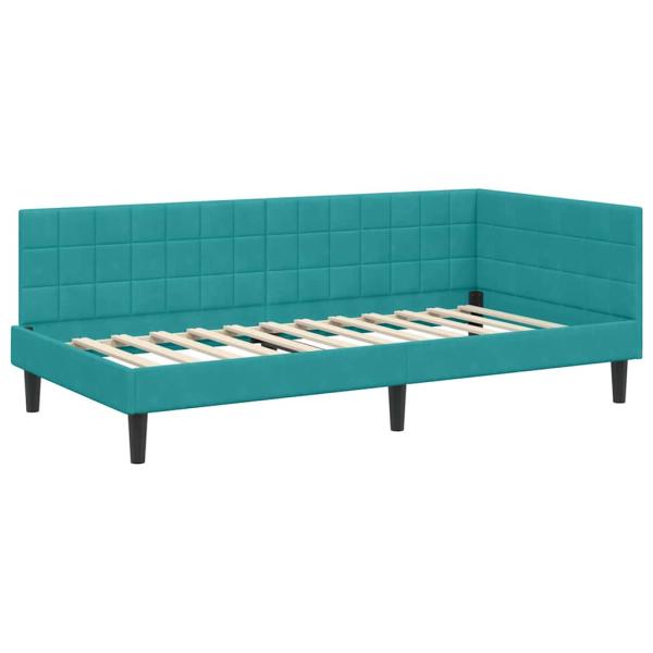 Eckbettgestell mit Kopfteil Türkis 90 cm x 190 cm Samt