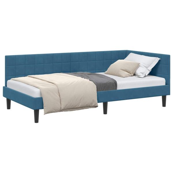 Eckbettgestell mit Kopfteil Blau 90 cm x 200 cm Samt