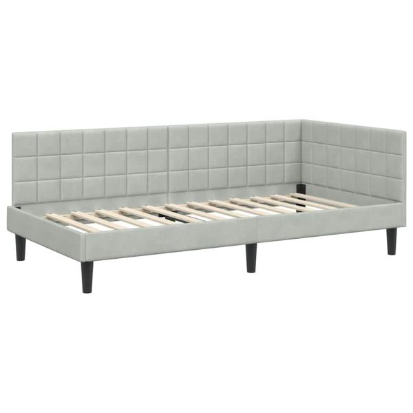 Eckbettgestell mit Kopfteil Hellgrau 90 cm x 200 cm Samt