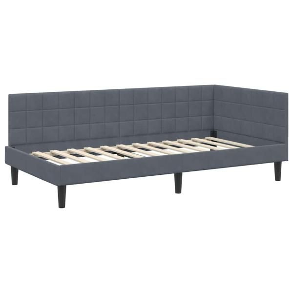 Eckbettgestell mit Kopfteil Dunkelgrau 90 cm x 200 cm Samt