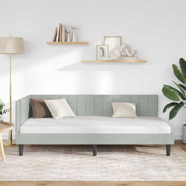 Eckbettgestell mit Kopfteil Hellgrau 100 cm x 200 cm Samt