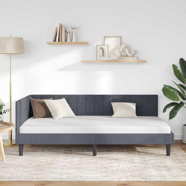 Eckbettgestell mit Kopfteil Dunkelgrau 100 cm x 200 cm Samt