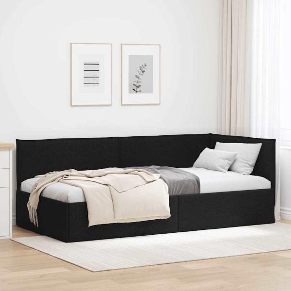ARDEBO.de - Eckbettgestell mit Kopfteil Schwarz 80 x 200 cm Stoff