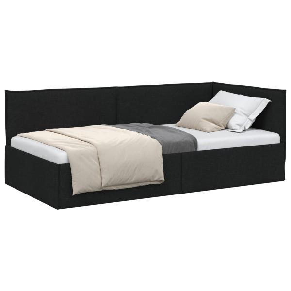 Eckbettgestell mit Kopfteil Schwarz 80 x 200 cm Stoff
