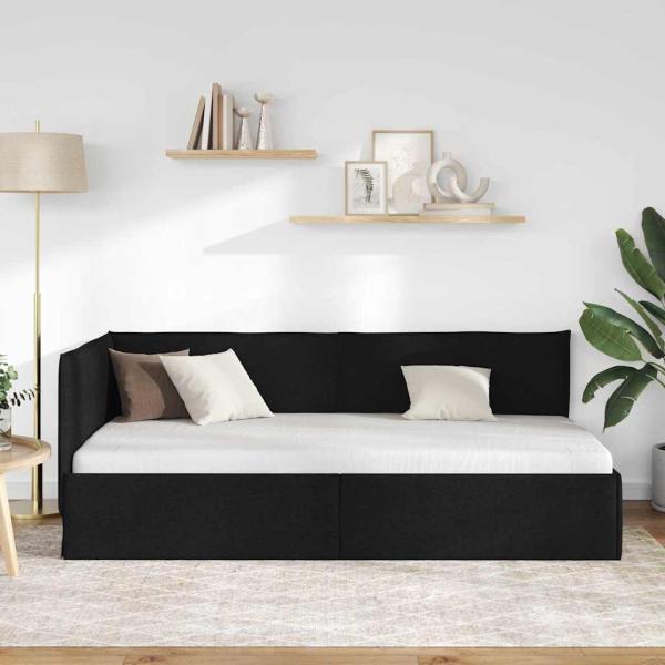 Eckbettgestell mit Kopfteil Schwarz 80 x 200 cm Stoff