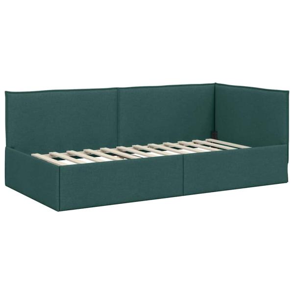 Eckbettgestell mit Kopfteil Dunkelgrün 80 x 200 cm Stoff