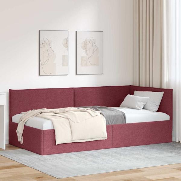 ARDEBO.de - Eckbettgestell mit Kopfteil Weinrot 90 x 190 cm Stoff