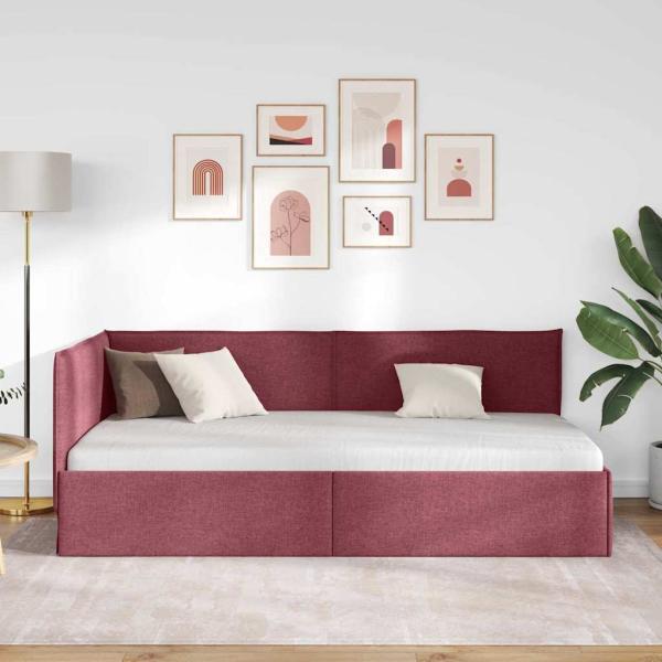 Eckbettgestell mit Kopfteil Weinrot 90 x 190 cm Stoff