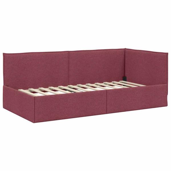 Eckbettgestell mit Kopfteil Weinrot 90 x 190 cm Stoff