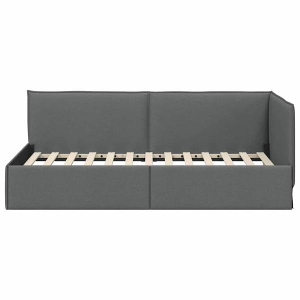 Eckbettgestell mit Kopfteil Dunkelgrau 100 x 200 cm Stoff