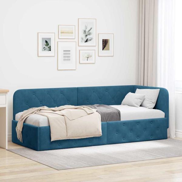 ARDEBO.de - Eckbettgestell Blau 80 x 200 cm Samt