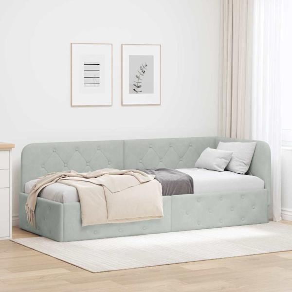 ARDEBO.de - Eckbettgestell Hellgrau 80 x 200 cm Samt